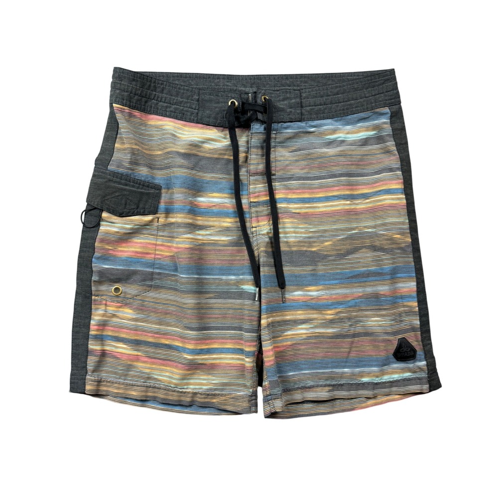 Prana Mens Multi Color Striped Board Shorts Size 31 Cargo Trunks Outdoors 7"